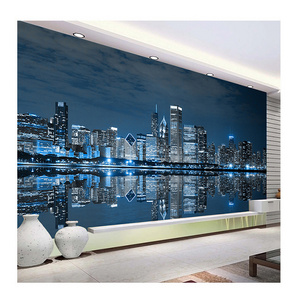 KOMNNI Custom Mural Wallpaper Black And White Night View City Building Mural Study Living Room Sofa TV Background 3D Wallpaper