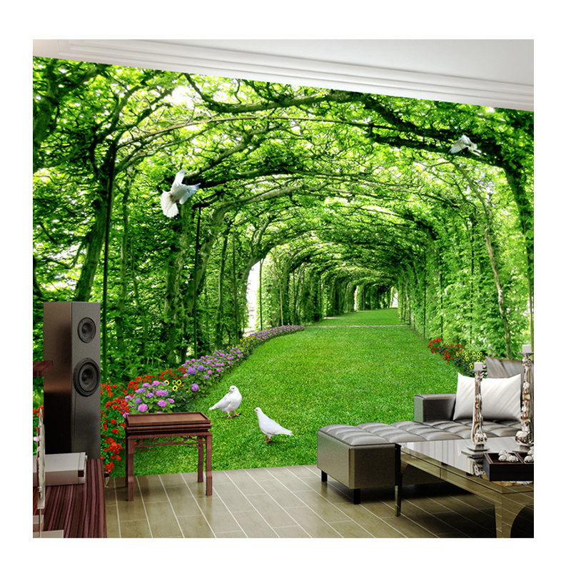 KOMNNI Custom Wall Mural Modern Green Forest Wallpaper Tree Lawn 3D Wall Murals Living Room TV Background Wall Paper Home Decor