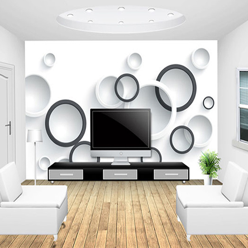 KOMNNI Stereo Mural Wallpaper Modern Black And White Circles Peel And Stick Wall Paper Office Study 3D Room Landscape Wallpaper