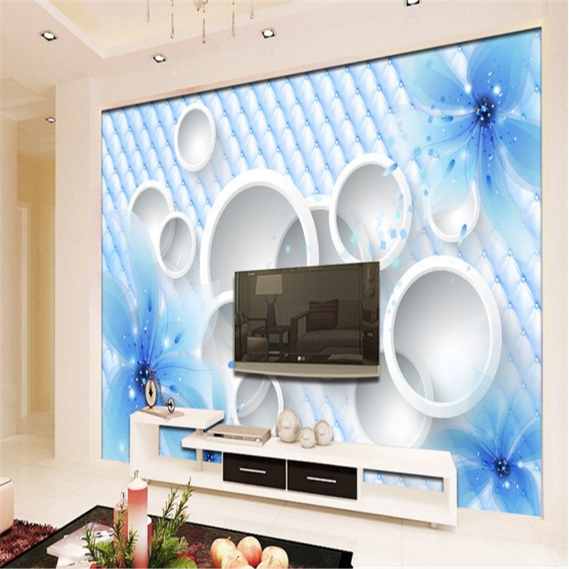 KOMNNI Custom Wallpaper 3d Blue Floral Murals Tv Sofa Background Wall Decoration Painting Wallpaper