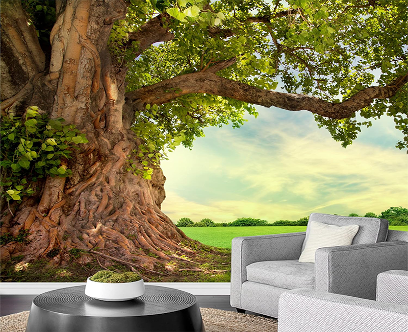 Custom Wallpaper Spring Meadow With Big Tree Leaves Removable Wall Mural Bedroom Living Room Large Wall Paper