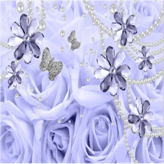 KOMNNI Modern Bedroom Wallpapers Purple Pearl Rose 3D Jewelry Wallpaper for Living Room Wall Paper Home Decor 3D Mural