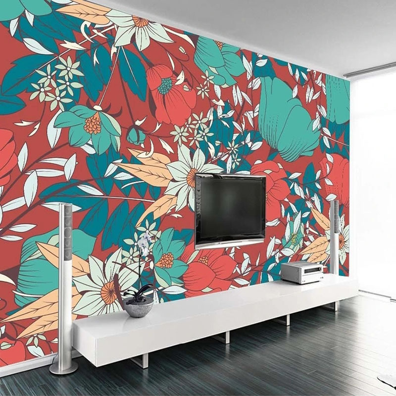 KOMNNI Custom Peel And Stick Mural Hand-Painted European-Style Floral TV Backdrop  Home Decor Wallpaper For Bedroom Wall Mural