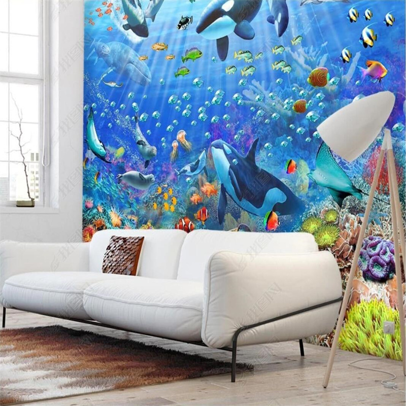 KOMNNI Custom Blue Ocean Underwater World Wallpaper 3D Mural Living Room Bedroom TV Background Wall Papers Home Decor