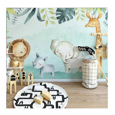 KOMNNI Custom Cute Elephant Lion 3d Mural Boys Bedroom Kindergarten Children Room Animal Wallpaper Decor Poster Wall Mural