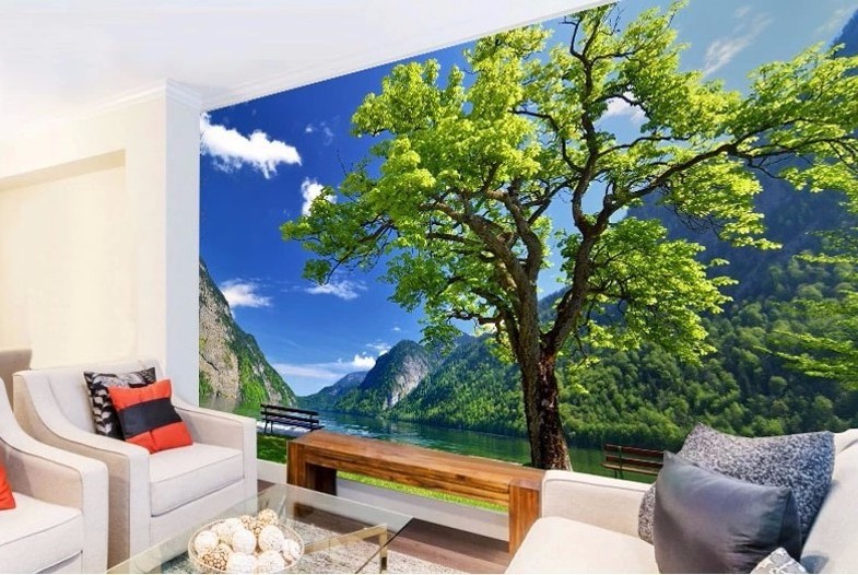 KOMNNI 3d Wall Paper Beautiful Landscape Tree 3d Mural Living Room Dining Room Sofa Bedroom Wallpaper