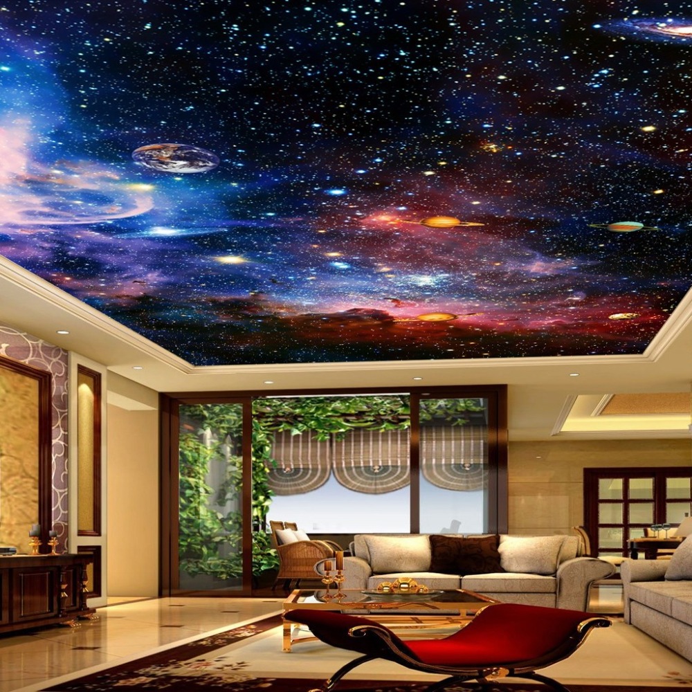 KOMNNI Universe Star Sky Peel And Stick Mural Living Room Ceiling Fresco European Style Home Decoration Wall Ceiling Wallpaper