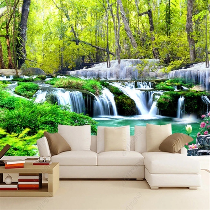 Custom Natural Scenery Forest Wallpaper Waterfall 3D Mural Living Room TV Sofa Background Wallpaper Home Decor Wall Mural