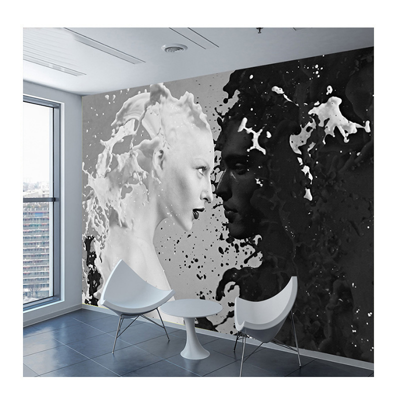 KOMNNI Custom Wallpaper Modern European Creative Milk Black White Couple 3D Mural Living Room Background Wall Mural Decoration