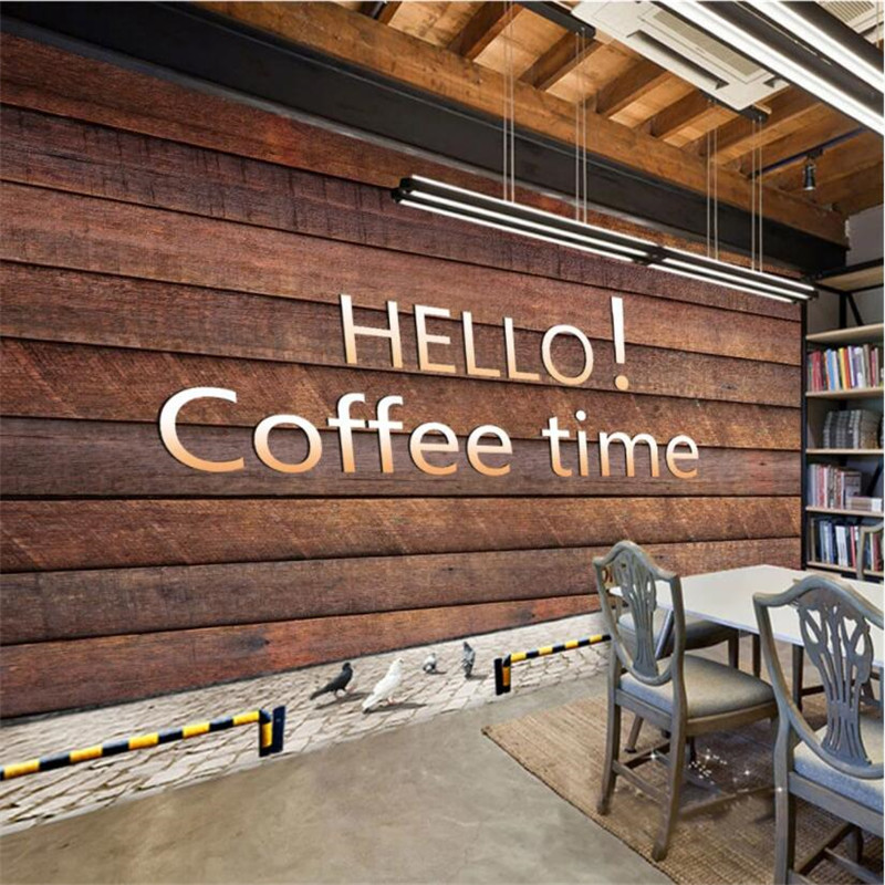 KOMNNI Retro Dark Brown Wooden Wall 3D Photo Wallpapers for Coffee House Leisure Bar Cafe Industrial Decor Background Wallpaper