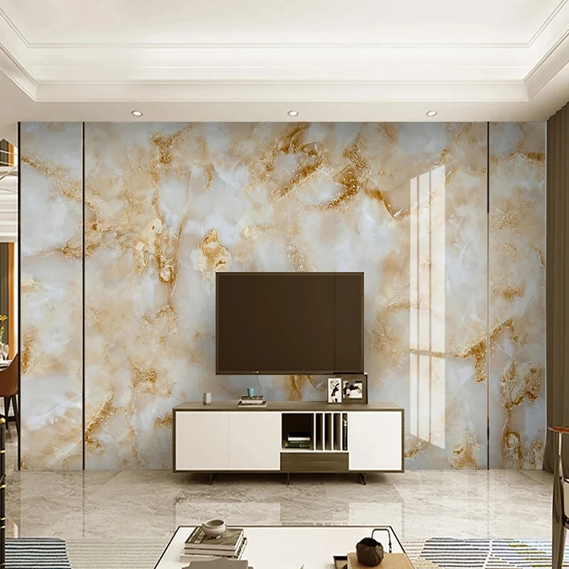 KOMNNI Modern 3D Wallpaper Golden Abstract Marble Wall Paper Living Room TV Sofa Study Backdrop Wall Home Decor Murals