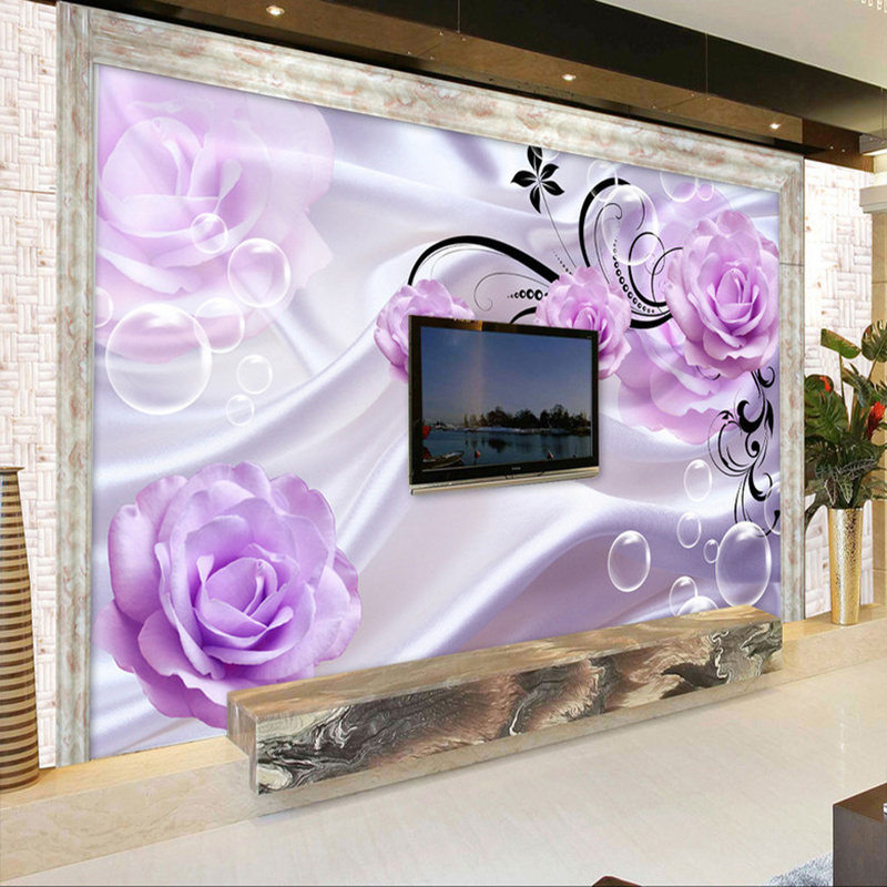 KOMNNI Custom Mural For Wall 3D Purple Rose Floral Wallpaper Modern Wall Painting Living Room Bedroom Wall Papers Home Decor