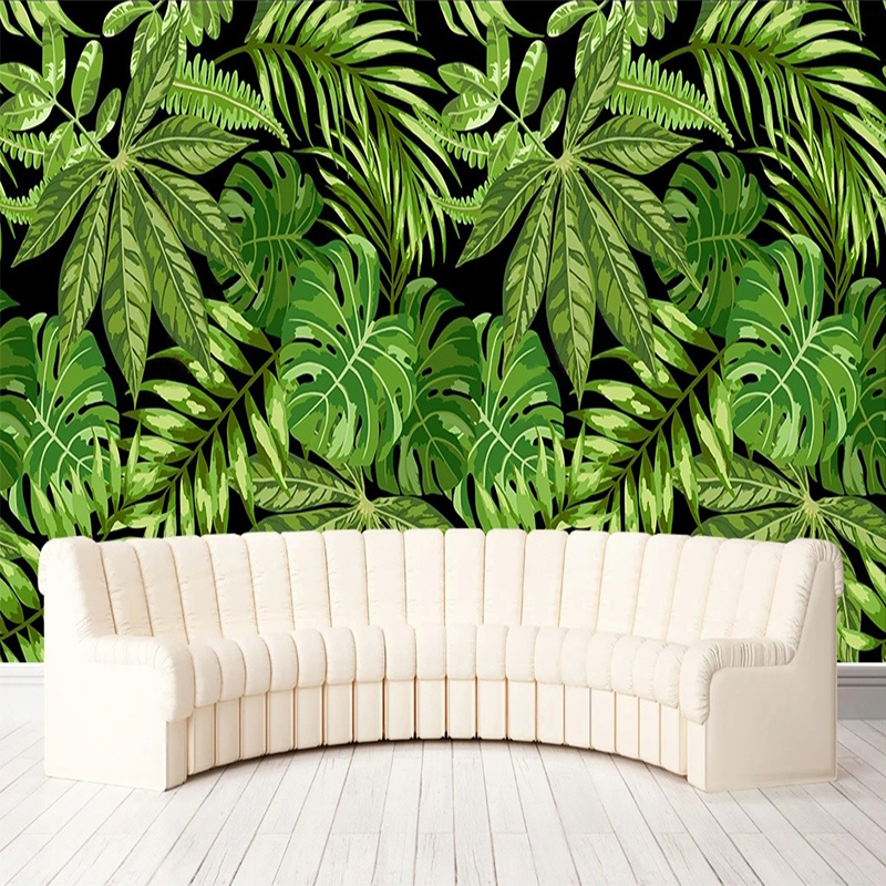 KOMNNI Custom Any Size Wal Mural Green Palm Tree Leaf Self-Adhesive Mural For Living Room TV Sofa Bedroom Background Wallpaper