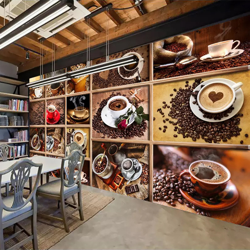 KOMNNI Custom Mural Coffee Beans Coffee Cup 3D Photo Wallpaper Cafe Restaurant Living Room Kitchen Decorative Wallpaper