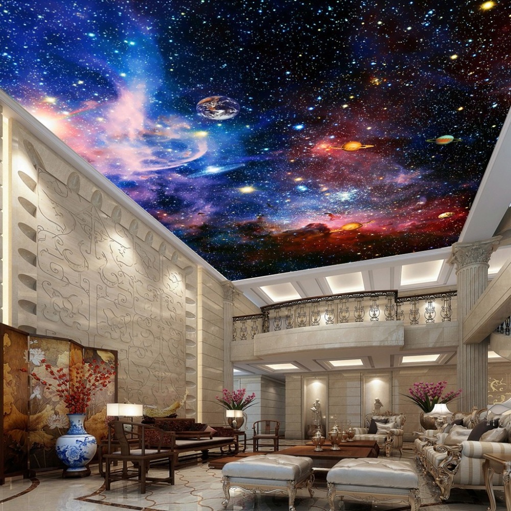 KOMNNI Universe Star Sky Peel And Stick Mural Living Room Ceiling Fresco European Style Home Decoration Wall Ceiling Wallpaper