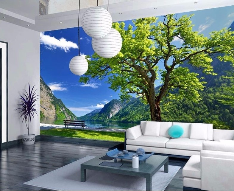 KOMNNI 3d Wall Paper Beautiful Landscape Tree 3d Mural Living Room Dining Room Sofa Bedroom Wallpaper