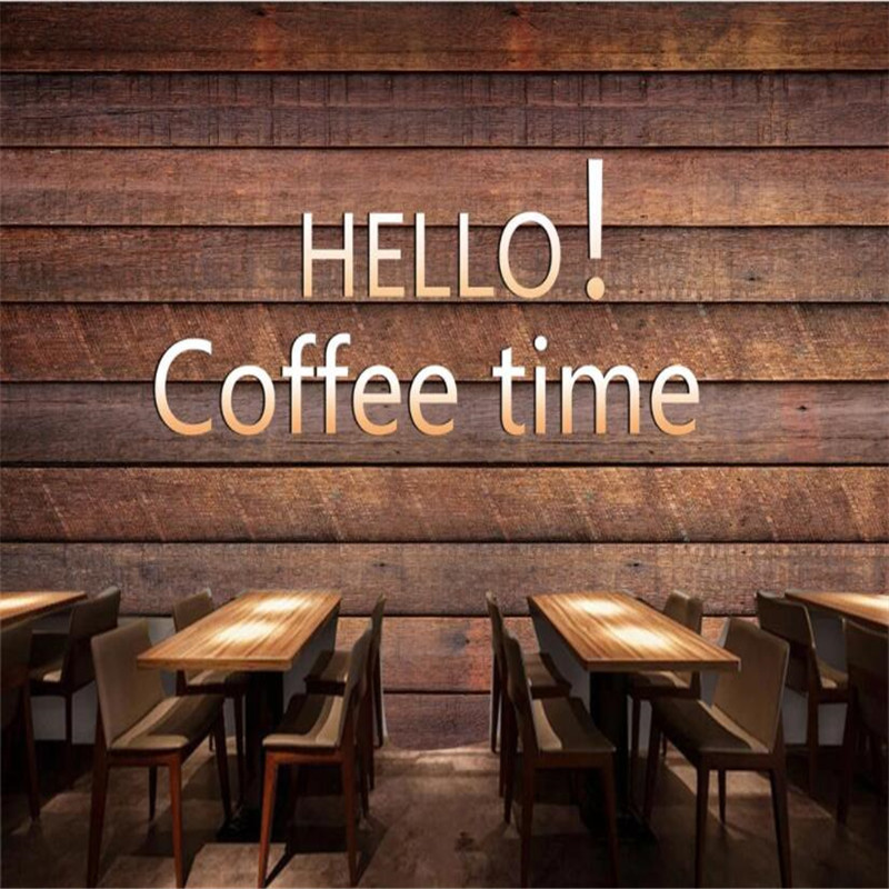 KOMNNI Retro Dark Brown Wooden Wall 3D Photo Wallpapers for Coffee House Leisure Bar Cafe Industrial Decor Background Wallpaper