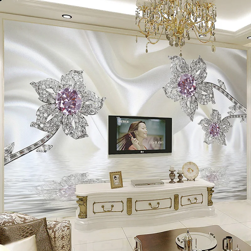 KOMNNI Modern Pearl Jewelry Murals Wall Paper Hotel Dining Room Living Room Home Decoration 3d Embossed Luxury Wallpaper