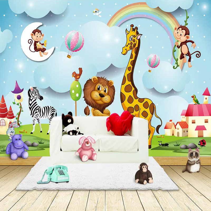 KOMNNI Murals 3D Cartoon Animal Photo Wallpaper Boys And Girls Children's Bedroom Background Wall Painting Kid's Wall Paper