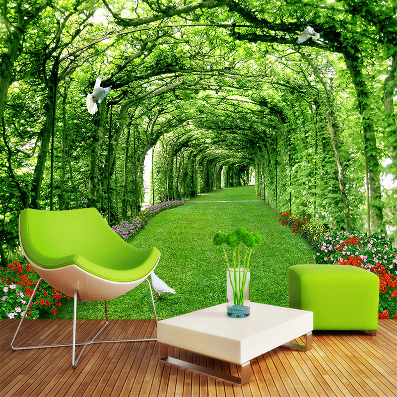 KOMNNI Custom Wall Mural Modern Green Forest Wallpaper Tree Lawn 3D Wall Murals Living Room TV Background Wall Paper Home Decor