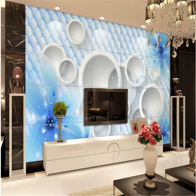 KOMNNI Custom Wallpaper 3d Blue Floral Murals Tv Sofa Background Wall Decoration Painting Wallpaper