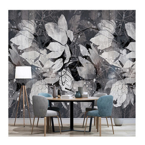 KOMNNI Wallpaper Modern Black Floral Watercolor Leaves Wall Mural Home Interior Decoration 3D Wall paper