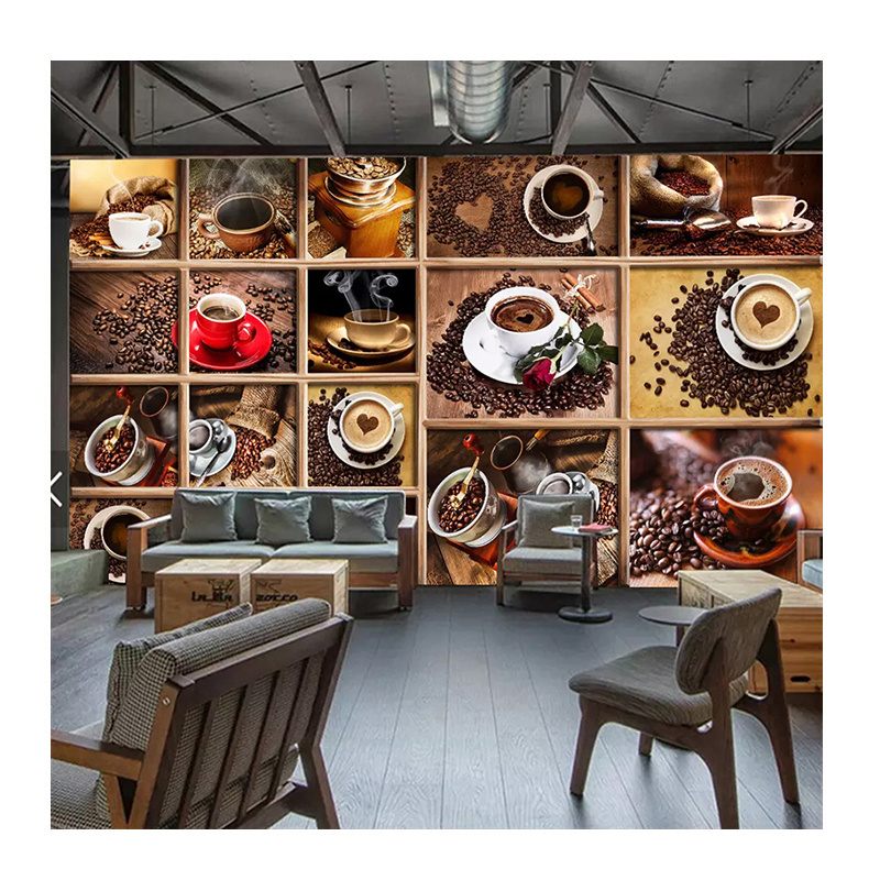 KOMNNI Custom Mural Coffee Beans Coffee Cup 3D Photo Wallpaper Cafe Restaurant Living Room Kitchen Decorative Wallpaper