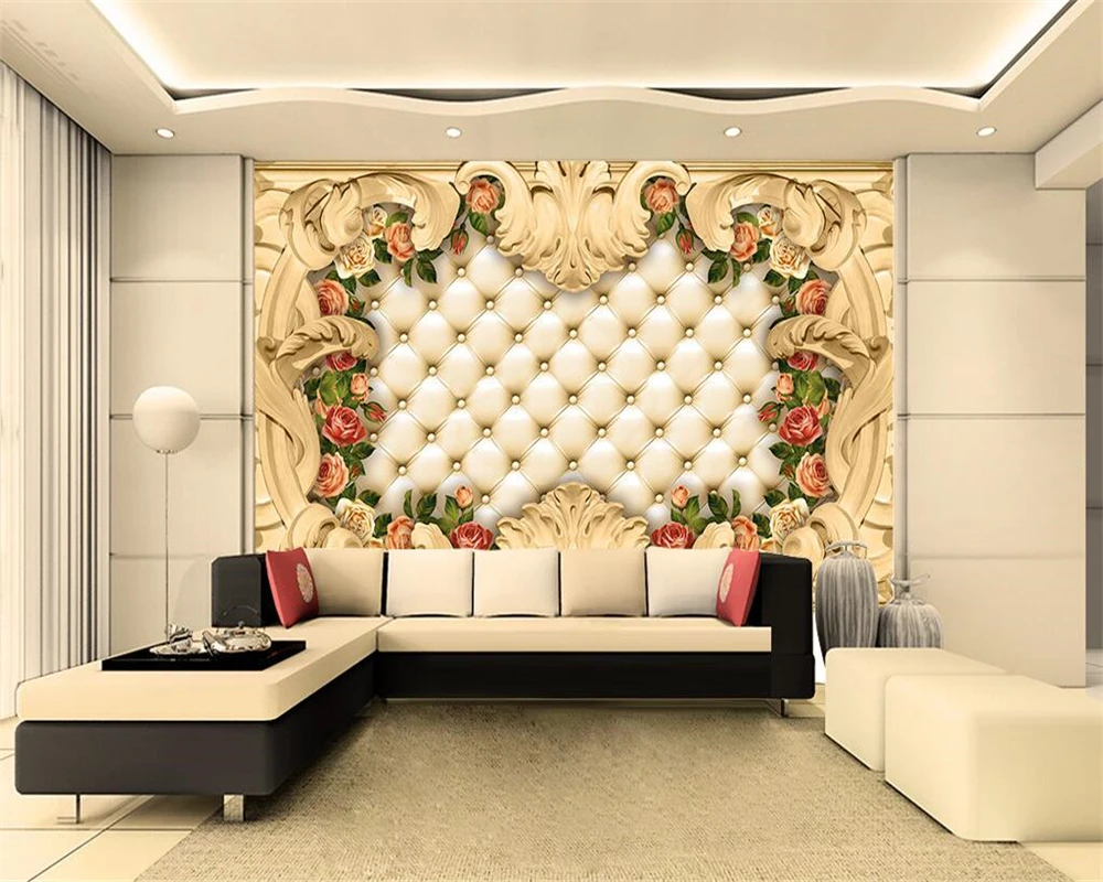 KOMNNI European Luxury Rose Wall Mural Tv Background Wallpaper Mural Home Decoration Living Room Bedroom 3d Wallpaper