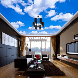 KOMNNI Custom Ceiling Mural Wallpaper 3D Blue Sky And White Clouds Living Room Bedroom Ceiling Background Photo Wallpaper