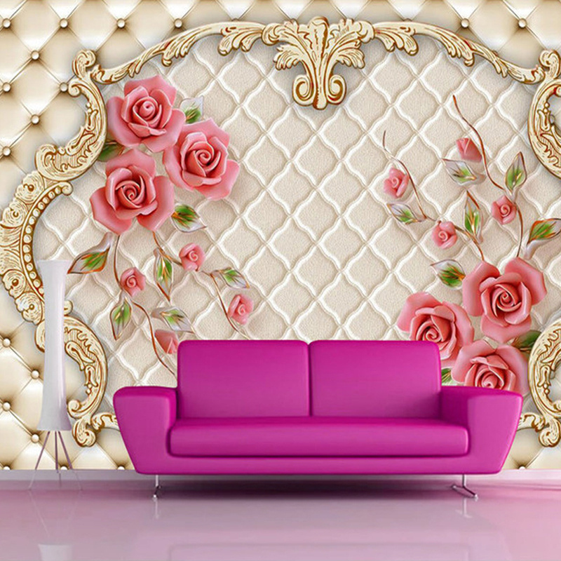 KOMNNI Custom 3D Photo Wallpaper For Walls Home Decor 3D Red Rose Flowers Living Room Self-Adhesive Wall Mural Wallpaper