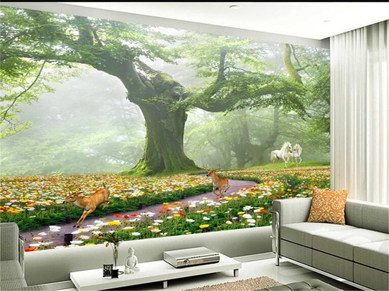 Green Trees And Grass 3d Mural Wallpaper, Forest Beauty 3d Mural For Bedroom Living Room Large Wall Paper Decor