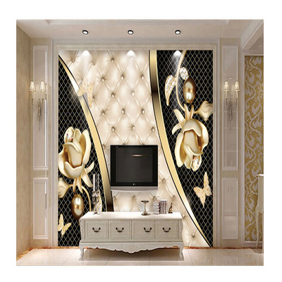 KOMNNI Custom 3d Wallpaper Mural European And American Luxury Atmosphere Black Gold  Sofa Background Peel And Stick Wallpaper