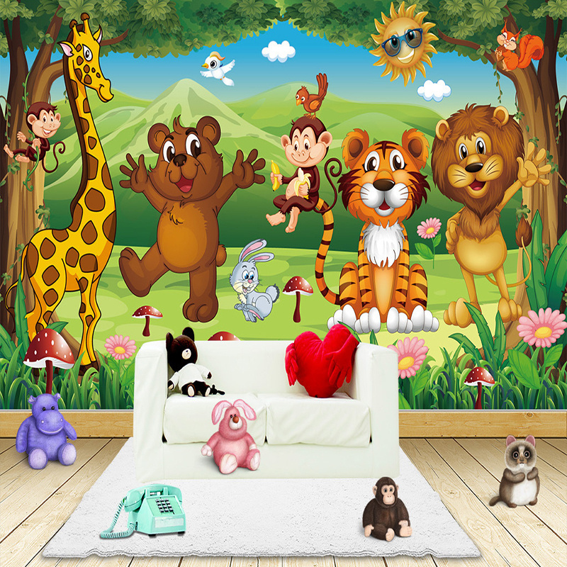 KOMNNI  Custom Animal Cartoon Children's Room Peel And Stick Wall Murals Wallpaper Living Room Kids Bedroom Mural Wallpaper