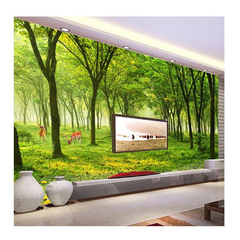 KOMNNI Custom Any Size Mural Wallpaper 3D Nature Scenery Green Tree Wall Paper Living Room TV Sofa Background Wall Murals Decor