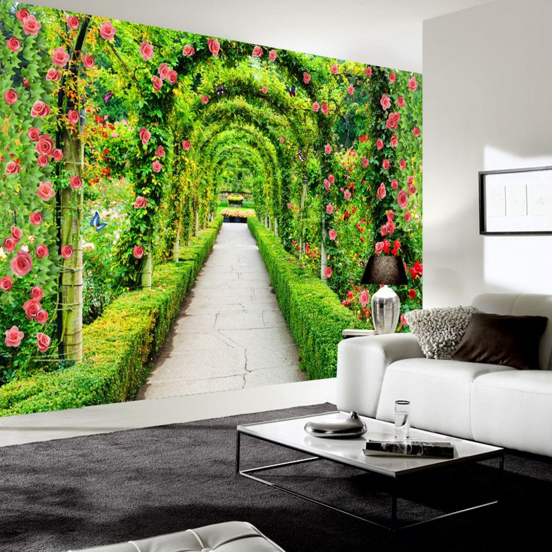 Custom Size 3d Wallpaper Flower Green Corridor Mural, Living Room Bedroom Dining Room Background Wall Wallpaper