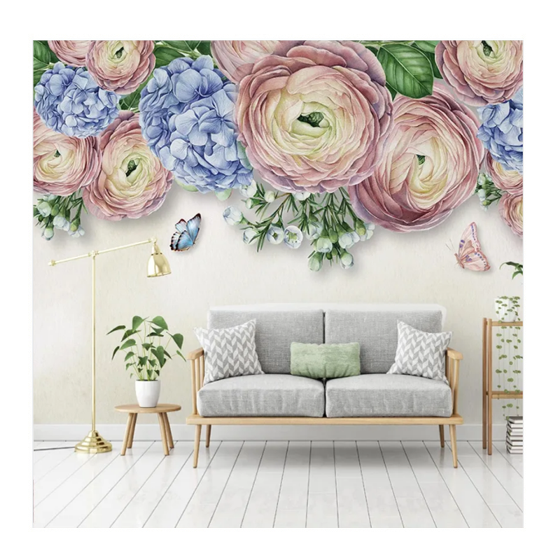 KOMNNI Custom 3D Mural Modern Hand Painted Flower Butterfly Wallpaper Pastoral Bedroom Living Room Decoration Wallpaper