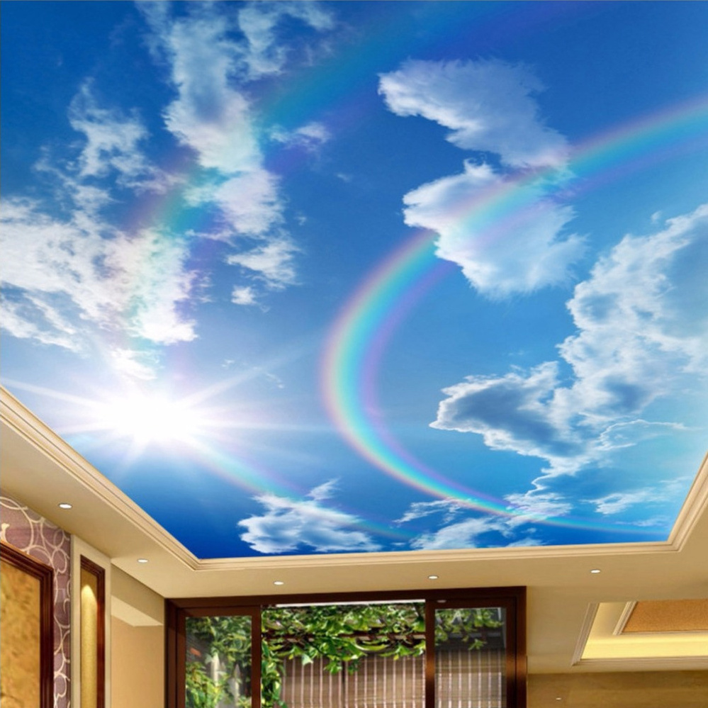 KOMNNI 3D Wallpaper Murals Blue Sky White Clouds Rainbow Mural Living Room Bedroom Interior Ceiling Wall Paper