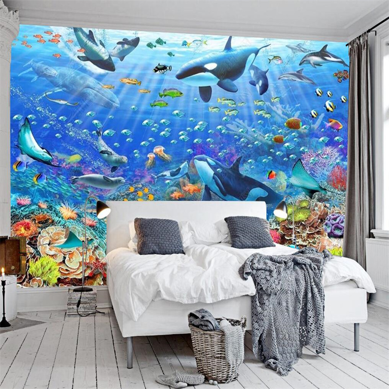 KOMNNI Custom Blue Ocean Underwater World Wallpaper 3D Mural Living Room Bedroom TV Background Wall Papers Home Decor