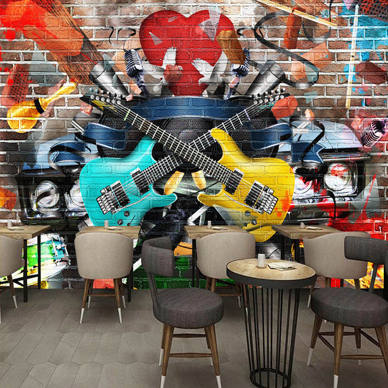 KOMNNI Custom 3D Stereo Brick Wall Graffiti Mural Bar KTV Cafe Restaurant Mural Wallpaper