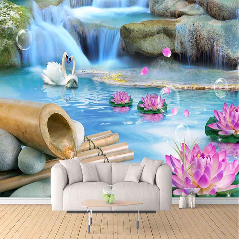 KOMNNI  Photo Wallpaper 3D Swan Lake Nature Scenery Self-Adhesive Wall Mural Living Room TV Sofa Bedroom Home Decor Wall Murals