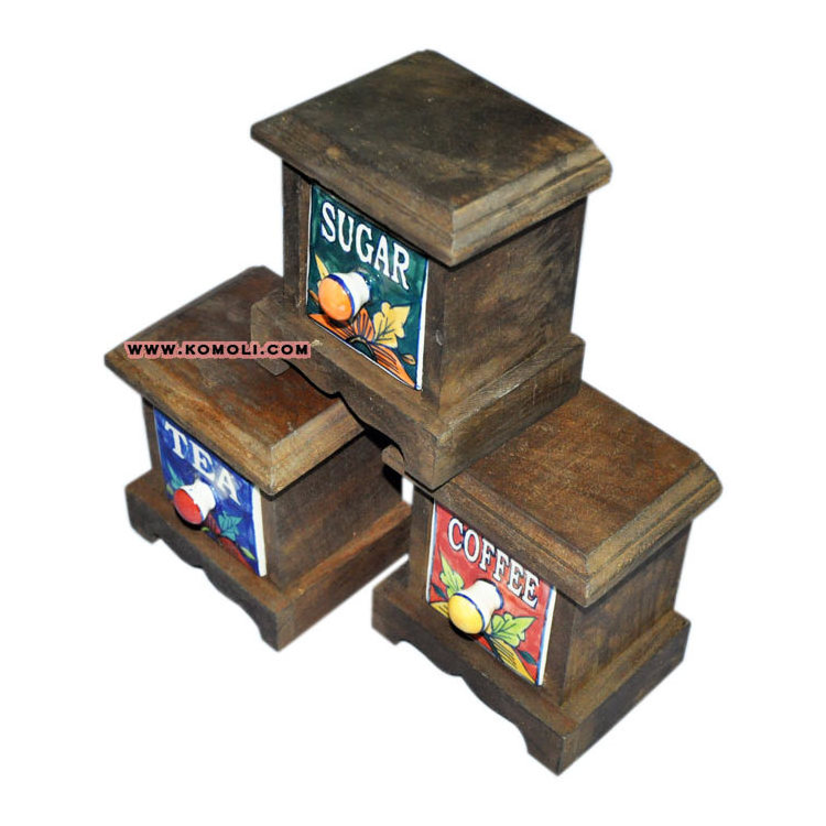 Tea coffee sugar miniature kitchen home decoration wooden storage