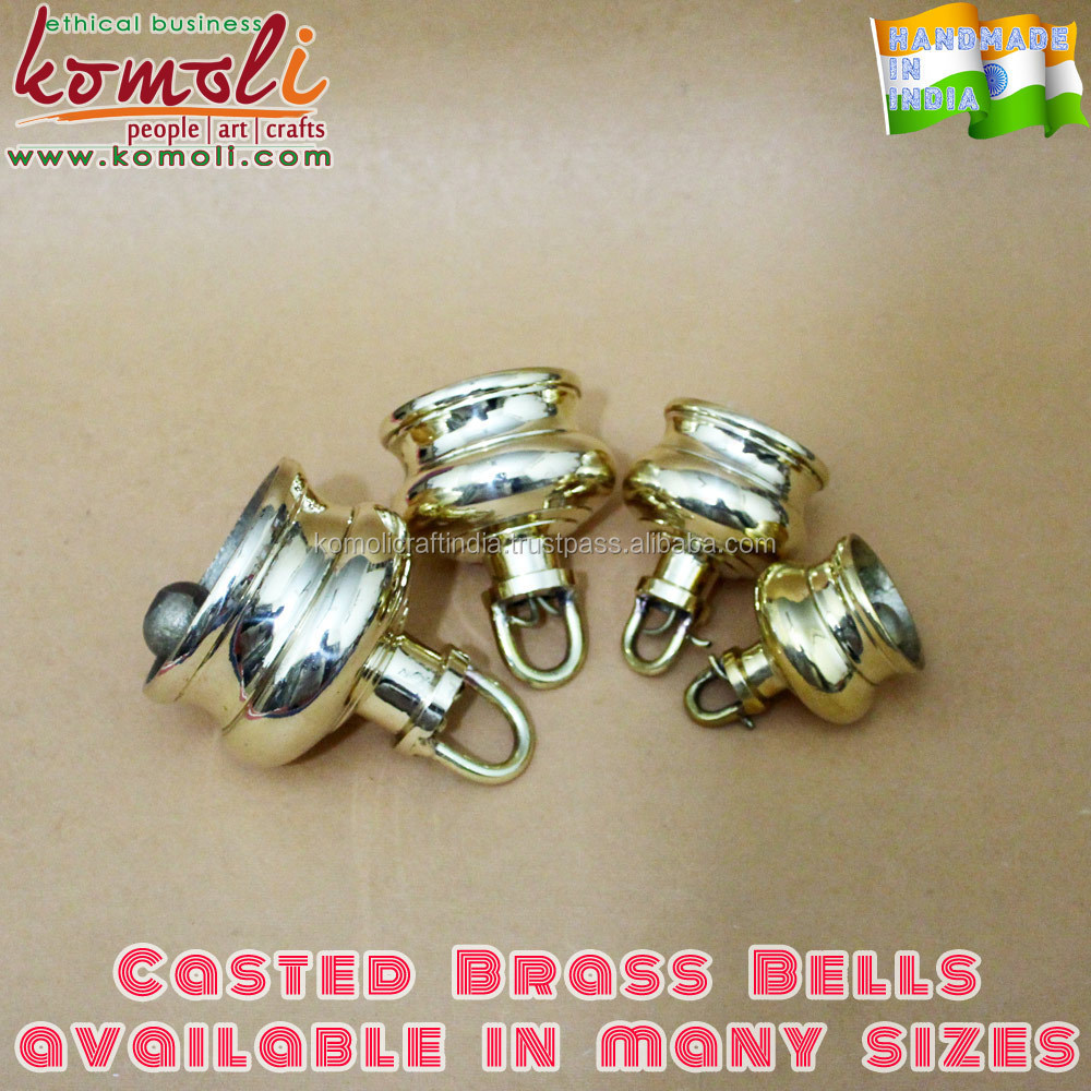 Shiny home decoration small brass hanging bells for doors