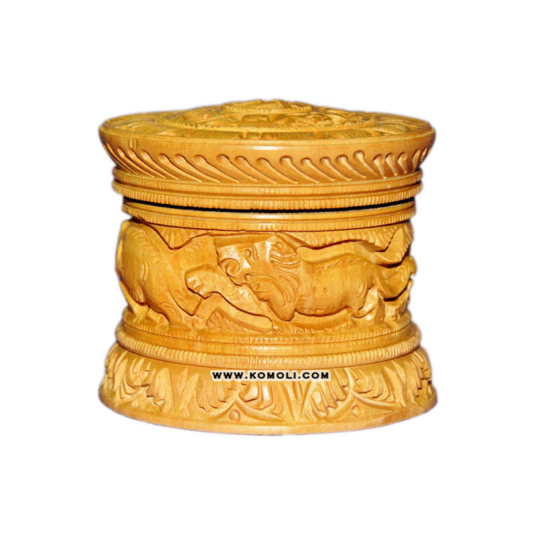 Wholesale wooden hand carved round wood box indian souvenir