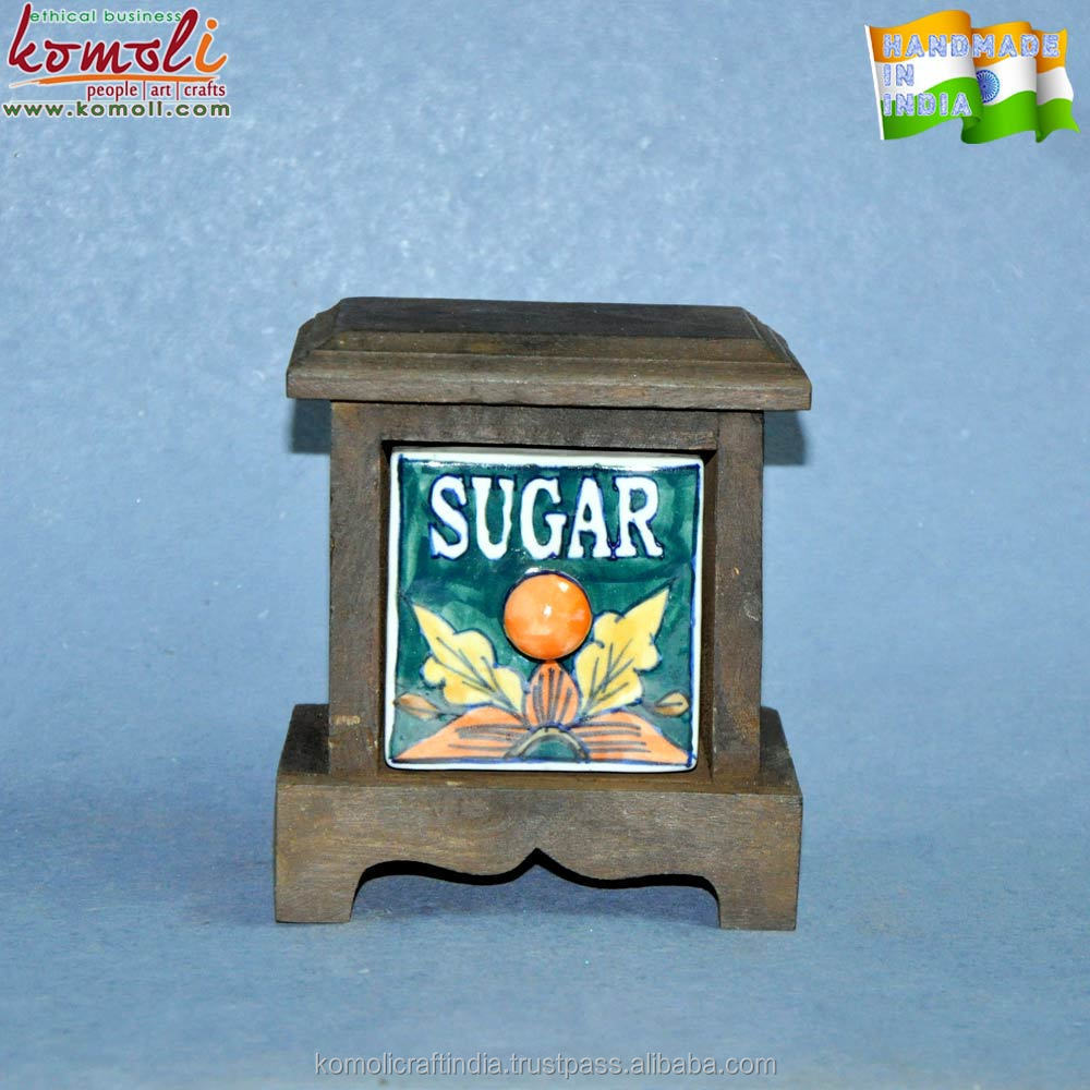 Tea coffee sugar miniature kitchen home decoration wooden storage