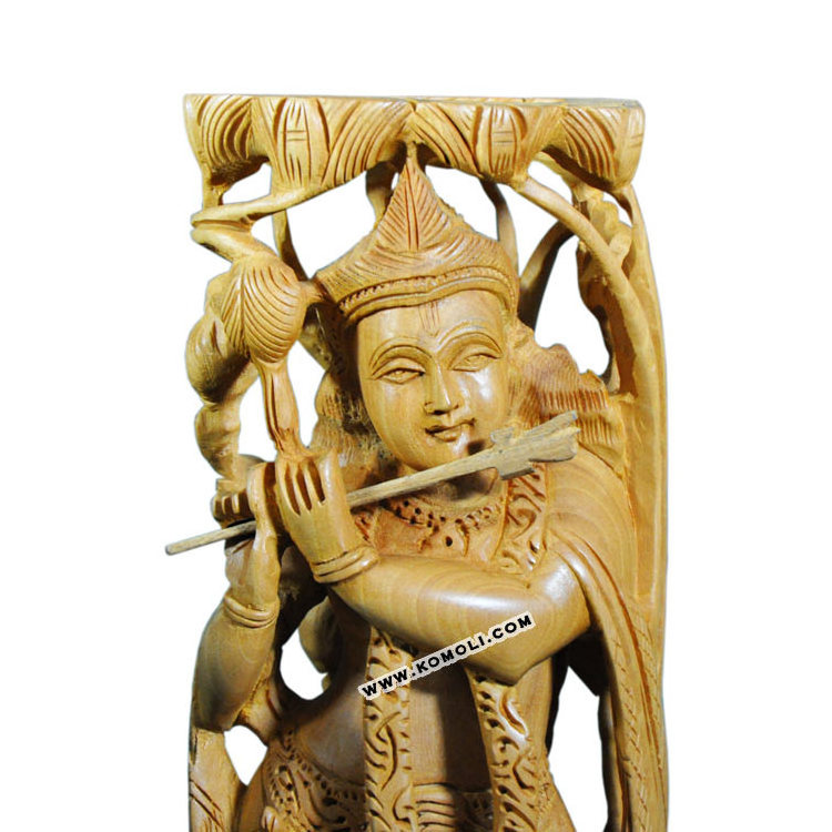 Pose of lord Krishna statue for sale sculpture art wood carving murti in single piece from India with best quality