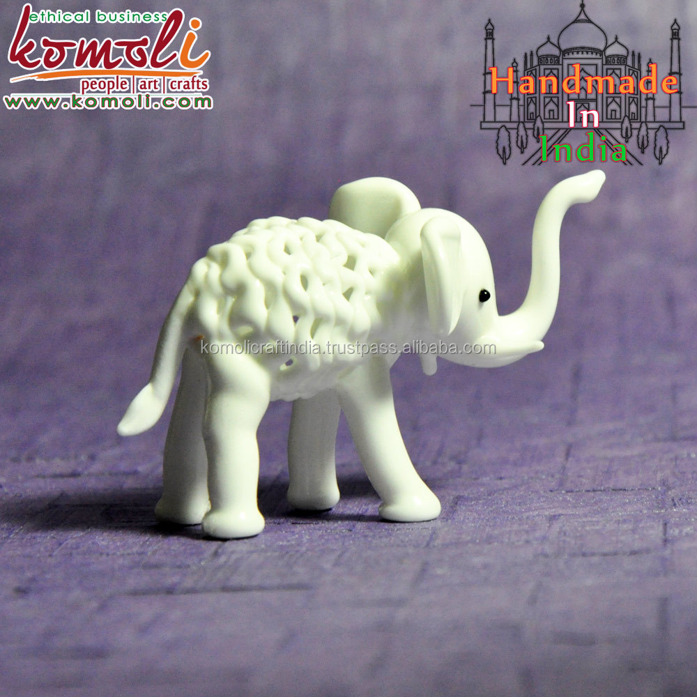 White mesh design lamp working home decorative tiny glass elephant animal figurines