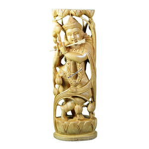 Pose of lord Krishna statue for sale sculpture art wood carving murti in single piece from India with best quality