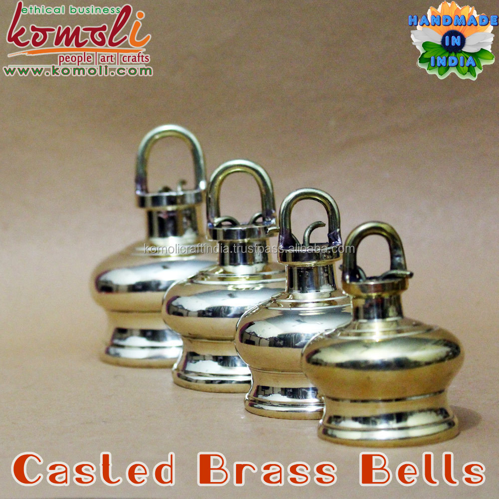 Shiny home decoration small brass hanging bells for doors