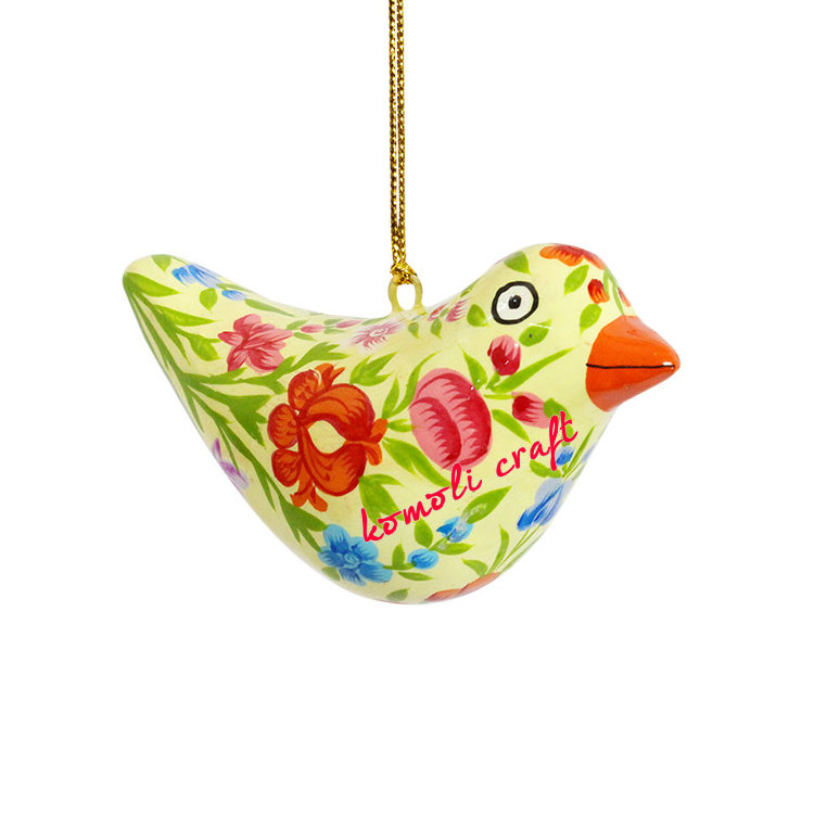 Yellow ecofriendly paper mache bird Christmas ornament home decorations tree hanging