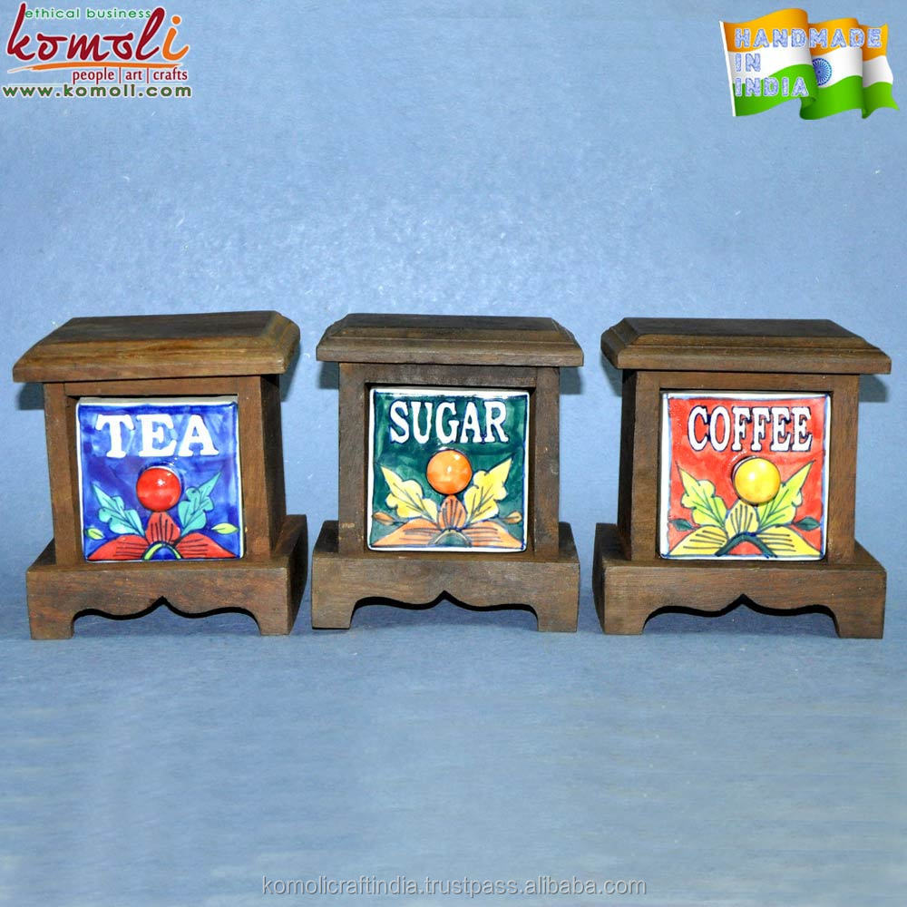 Tea coffee sugar miniature kitchen home decoration wooden storage